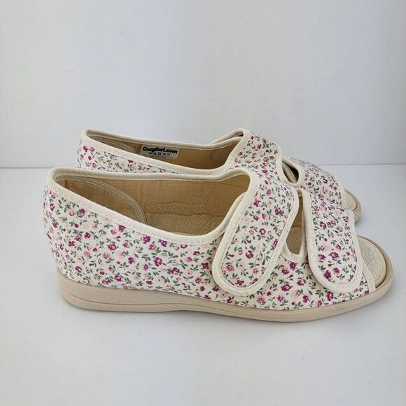Cosyfeet Womens Size US9 UK7 White Floral Hook Loop Open Toe Slip On Comfort Sho - Picture 3 of 8